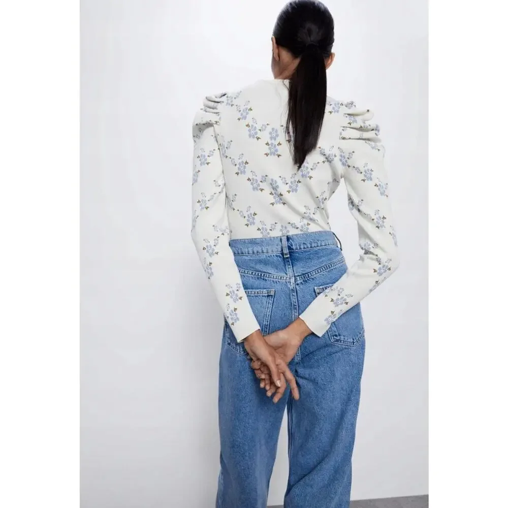 Zara‎ Floral Knit Long Sleeve Top